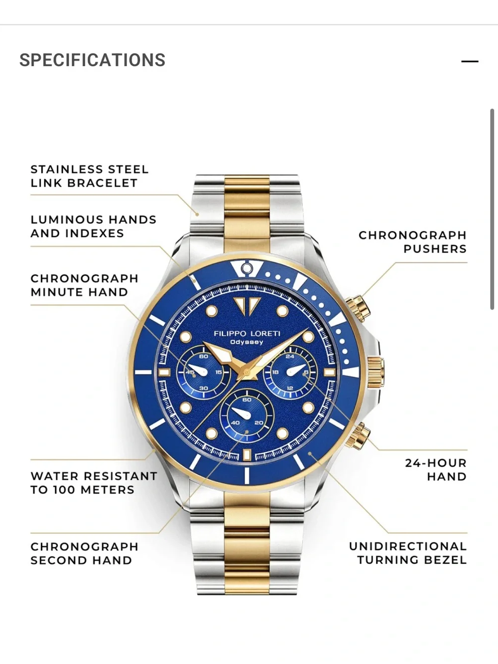 Filippo Loreti Odyssey Two Tone Gold Blue Watch